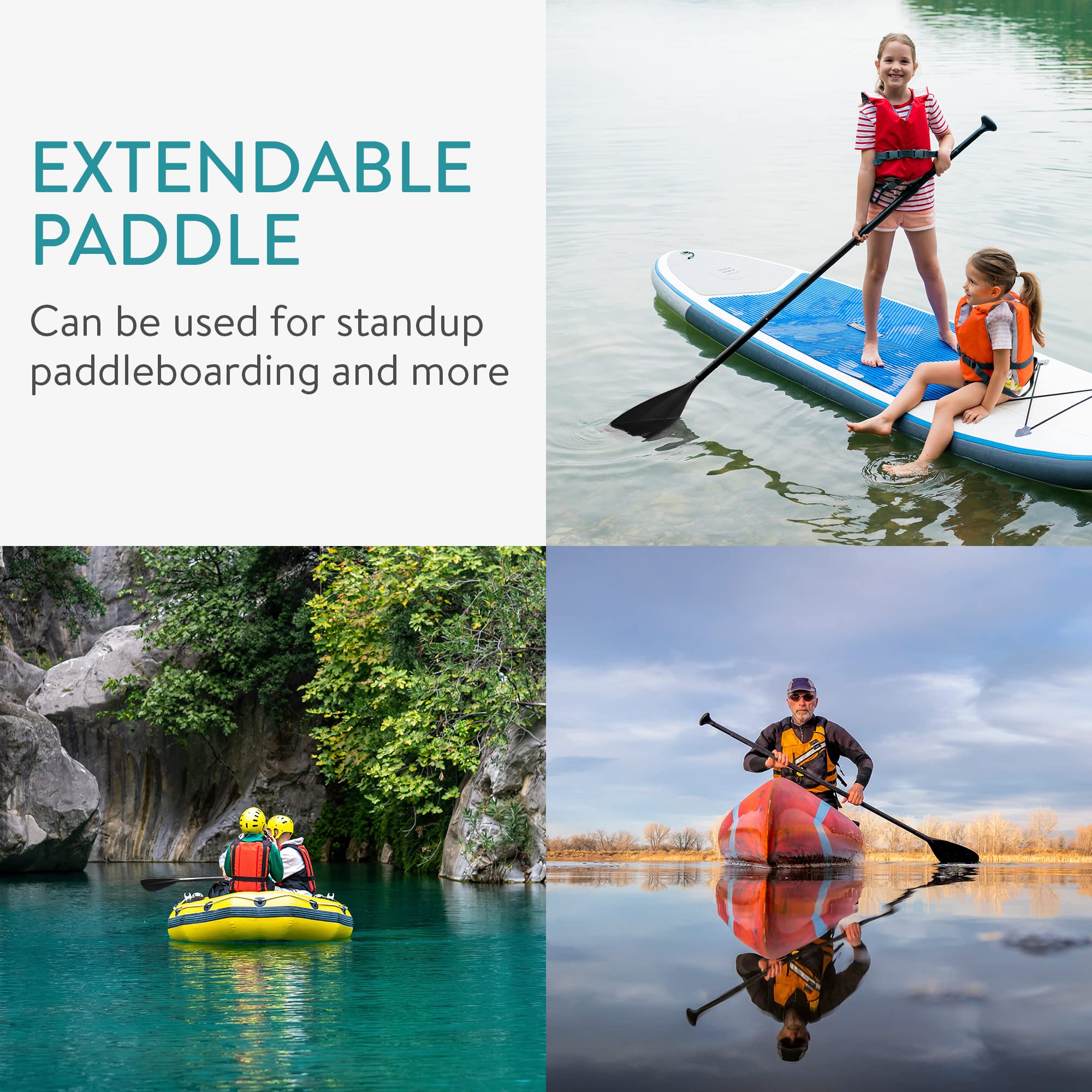 Navaris Telescopic Aluminum Paddle – Adjustable 165–215 cm Paddle for Kayaking, Canoeing, Rafting & Boating