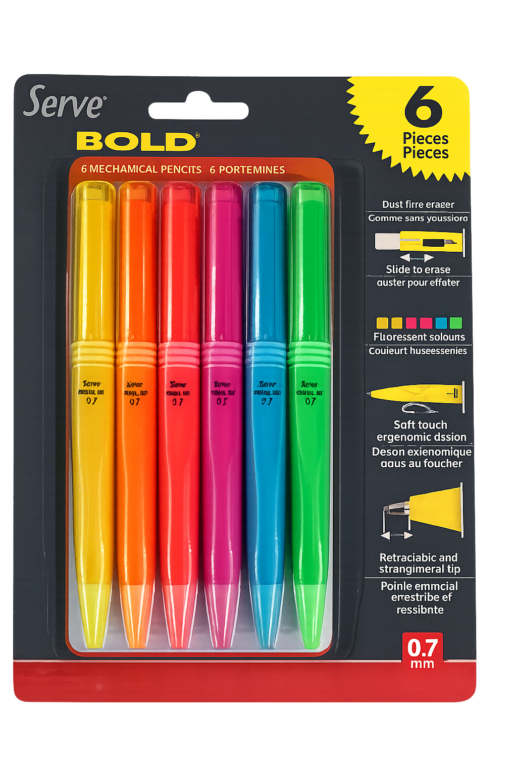 Serve Bold 0.7mm Mechanical Pencils, Pack Of 6