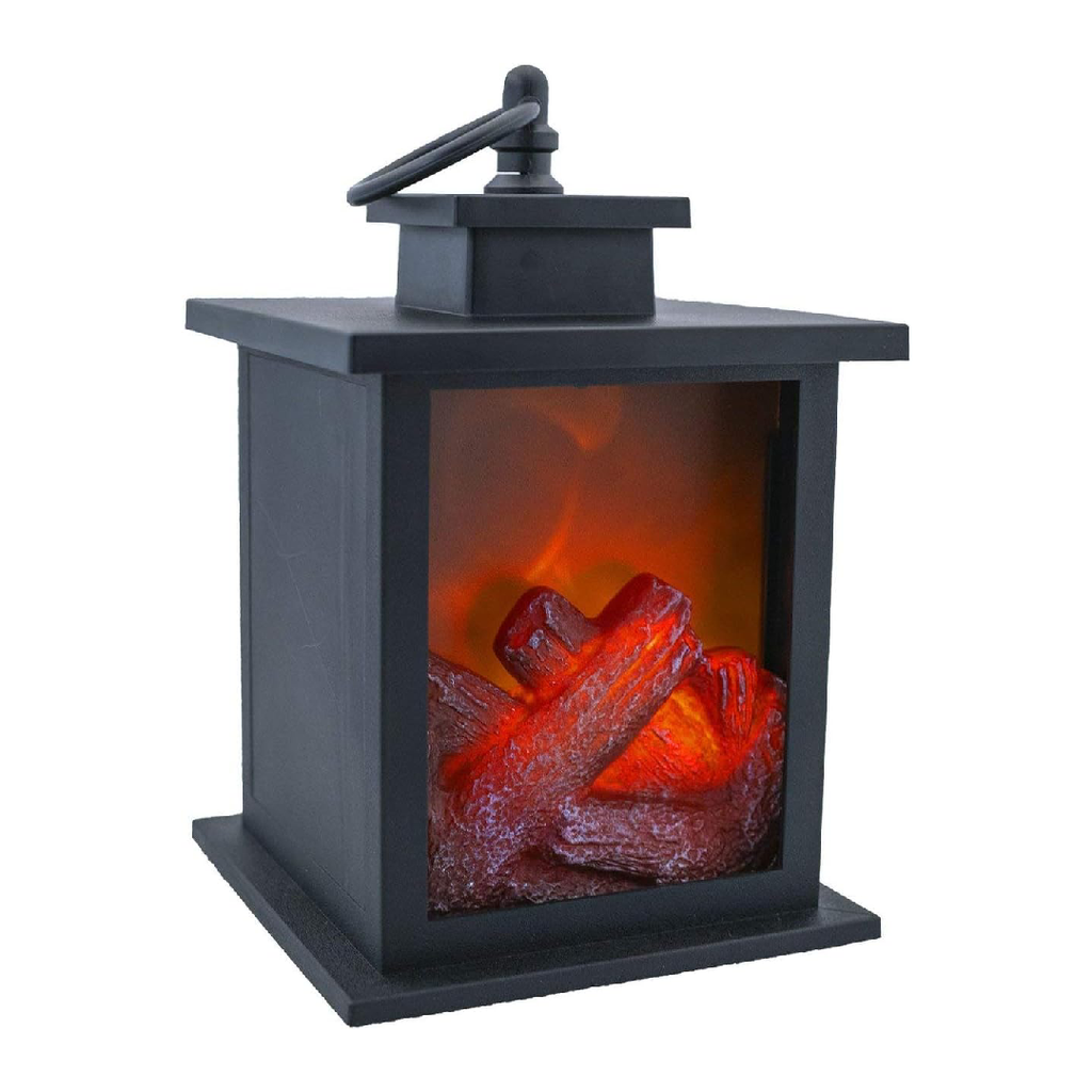 LED Decorative Lantern Fireplace – Tabletop Faux Flame Light