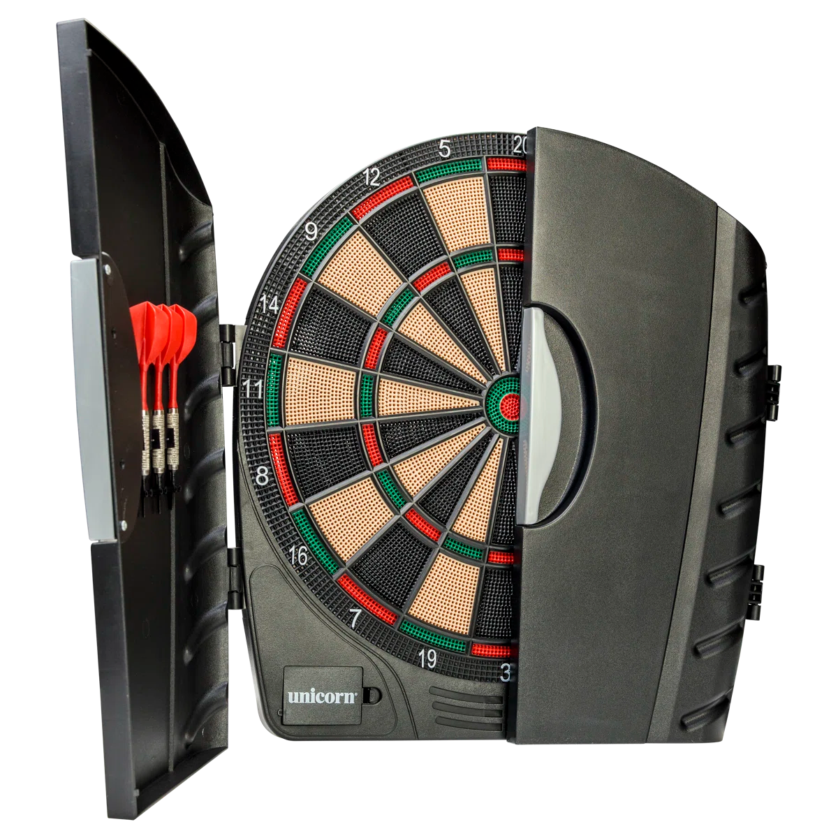 Unicorn ELX300 Electronic Dartboard Cabinet Set with LCD Display & Soft Tip Darts