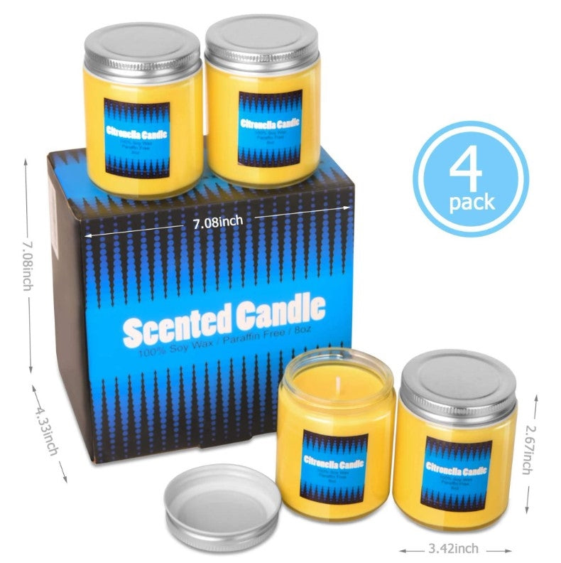 Citronella Scented Soy Wax Outdoor & Indoor Candle Gift Set, 4 x 8 Oz