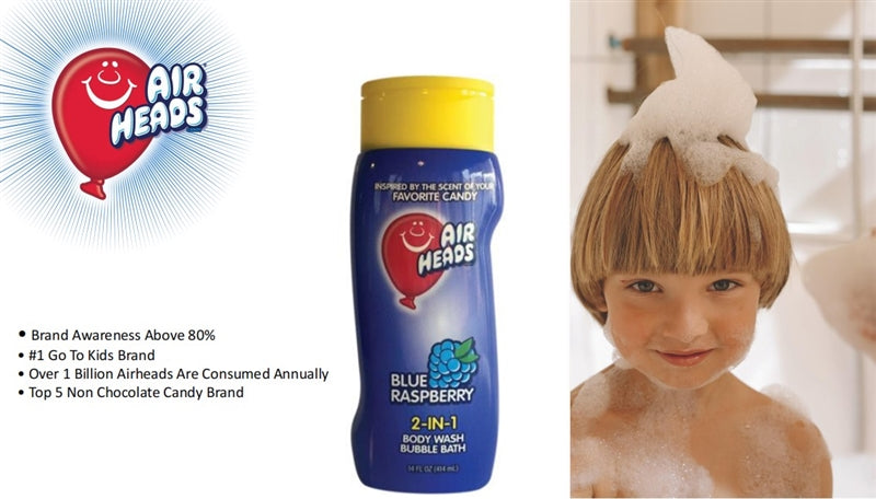 Air Heads Kids' 2-In-1 Body Wash & Bubble Bath, Blue Raspberry, 414 mL
