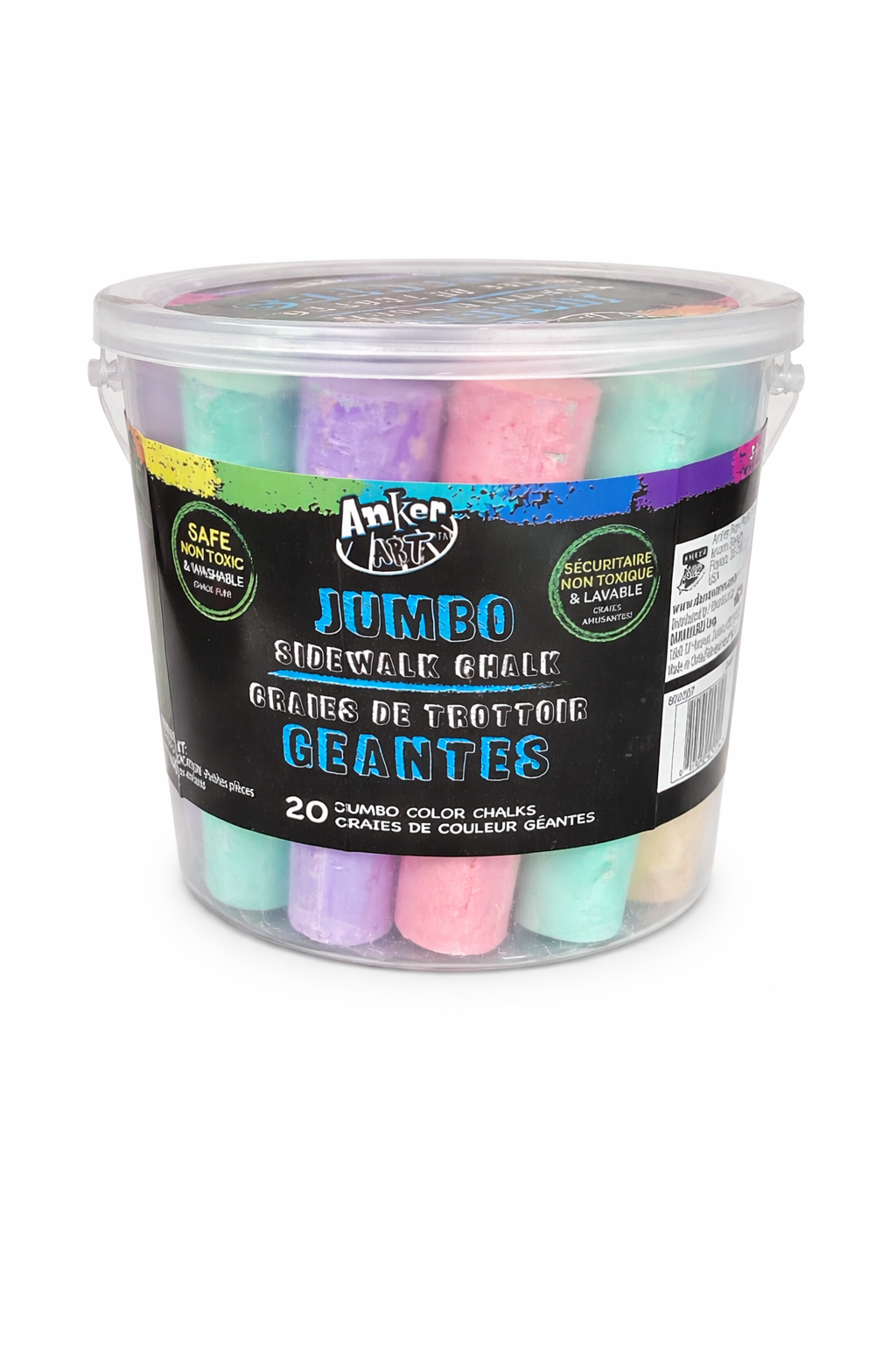 Anker Art Jumbo Sidewalk Chalk – 20 Washable Non-Toxic Color Chalks