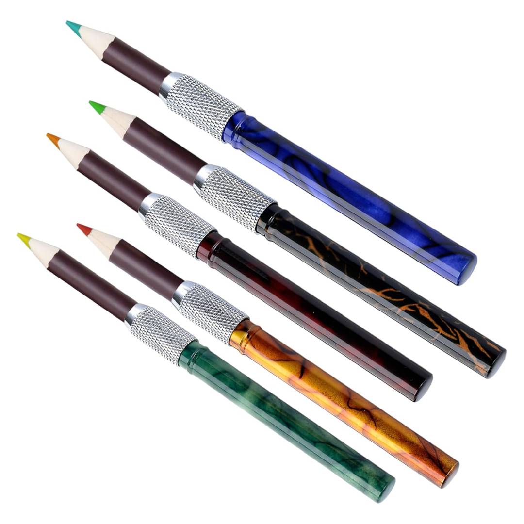 Art-n-Fly Pencil Extenders Set of 5, Color Pencil Lengtheners for Colored Pencils & Crayons, Comfortable Grip Pencil Holders for Artists, Students & Hobbyists