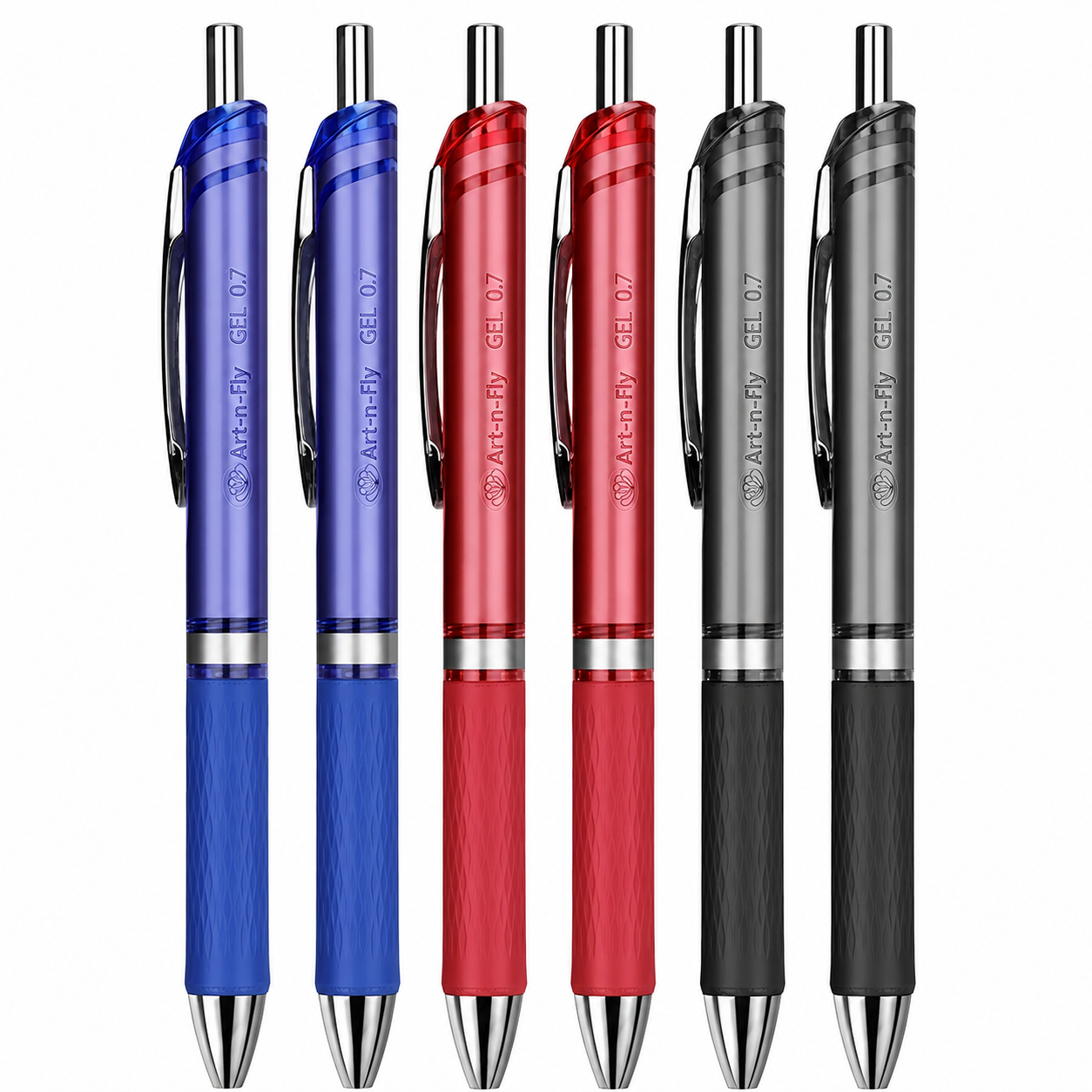 Art-n-Fly Retractable Gel Pens, 6-Pack Assorted Colors (Black, Blue & Red), Smooth Writing Gel Ink Pens with Retractable Fine Point for Journaling, Note-Taking, Office, School & Everyday Writing