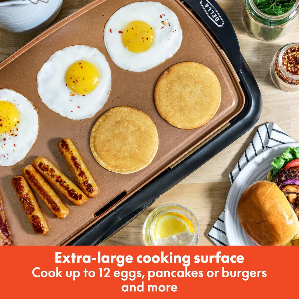 Bella Electric Ceramic Titanium Griddle – Nonstick Flat Cooking Surface with Temperature Control | Model 14606
