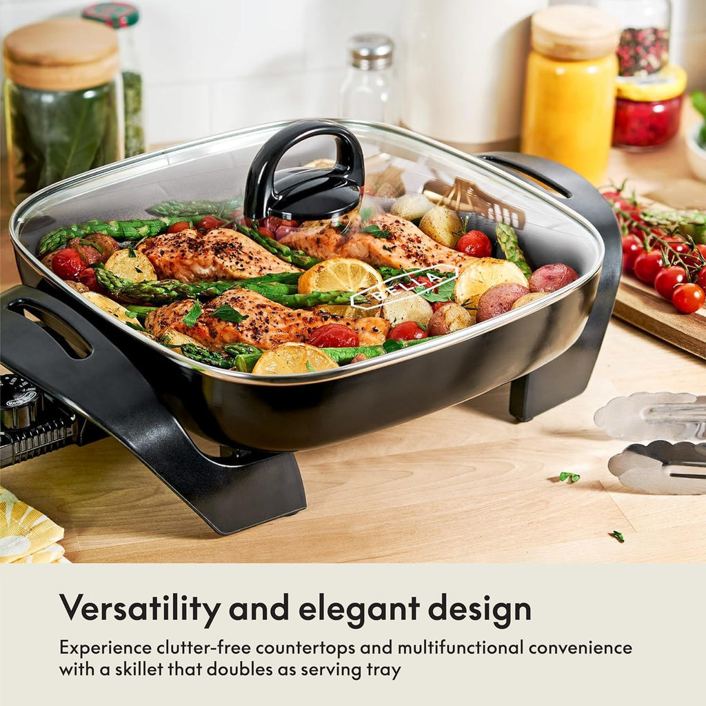 Bella Electric Ceramic Titanium Skillet – Nonstick Frying Pan with Glass Lid | Model 14607