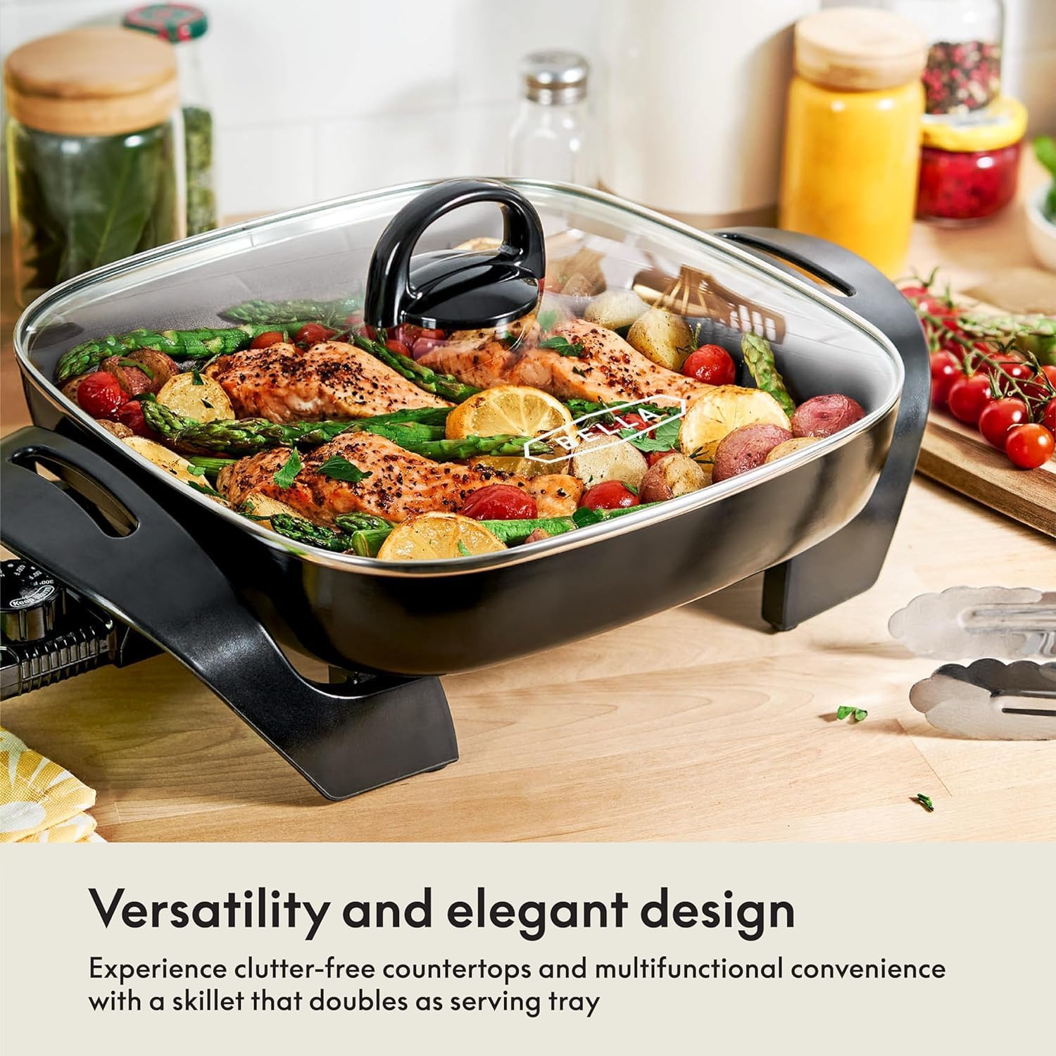 Bella Electric Ceramic Titanium Skillet – Nonstick Frying Pan with Glass Lid | Model 14607