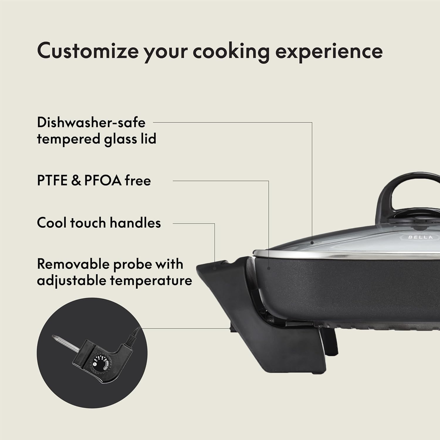 Bella Electric Ceramic Titanium Skillet – Nonstick Frying Pan with Glass Lid | Model 14607
