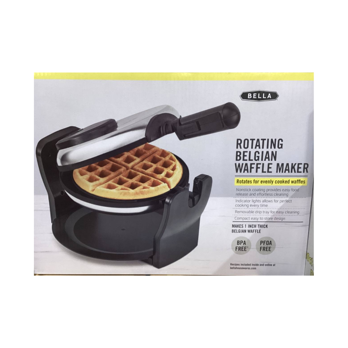 Bella Rotating Belgian Waffle Maker – Nonstick Flip Waffle Iron, 1-Inch Thick Waffles, BPA & PFOA Free