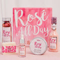 BFFlove Rosé All Day Spa Gift Set – Rose Scent Bath Salt, Body Scrub, Essential Oil, Soap & Dried Rose Petals Gift Box