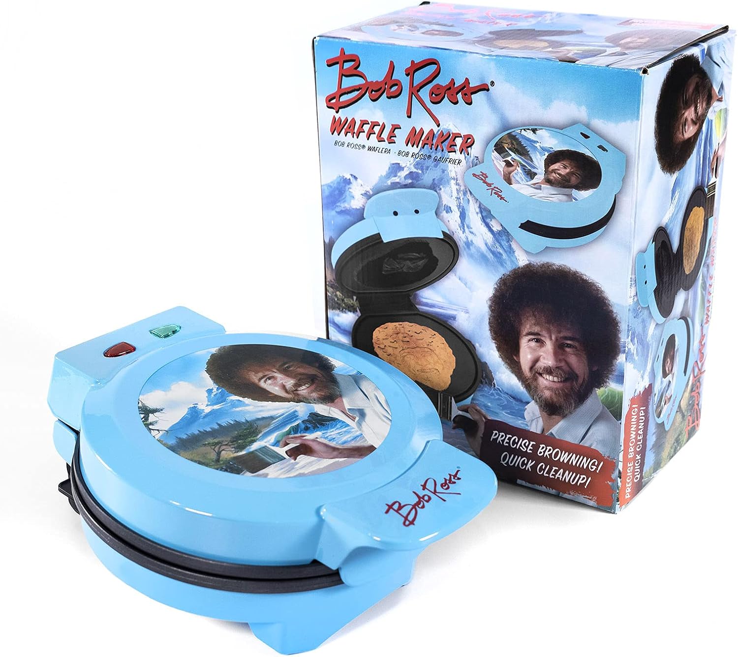 Bob Ross Waffle Maker – Non-Stick Electric Waffle Iron | Fun Breakfast Appliance (Official Design)