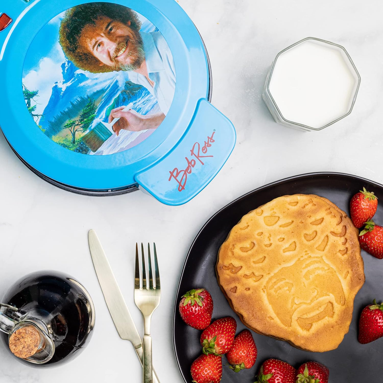 Bob Ross Waffle Maker – Non-Stick Electric Waffle Iron | Fun Breakfast Appliance (Official Design)