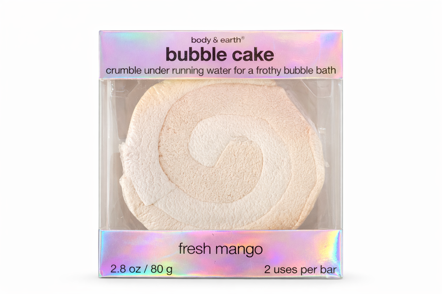 Body & Earth Bubble Cake, 80g, Fresh Mango / Lavender