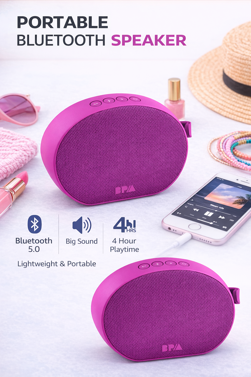 BPM Portable Bluetooth Speaker – Wireless Fashion Speaker with Hands-Free Calling | Model BPM-SP220U