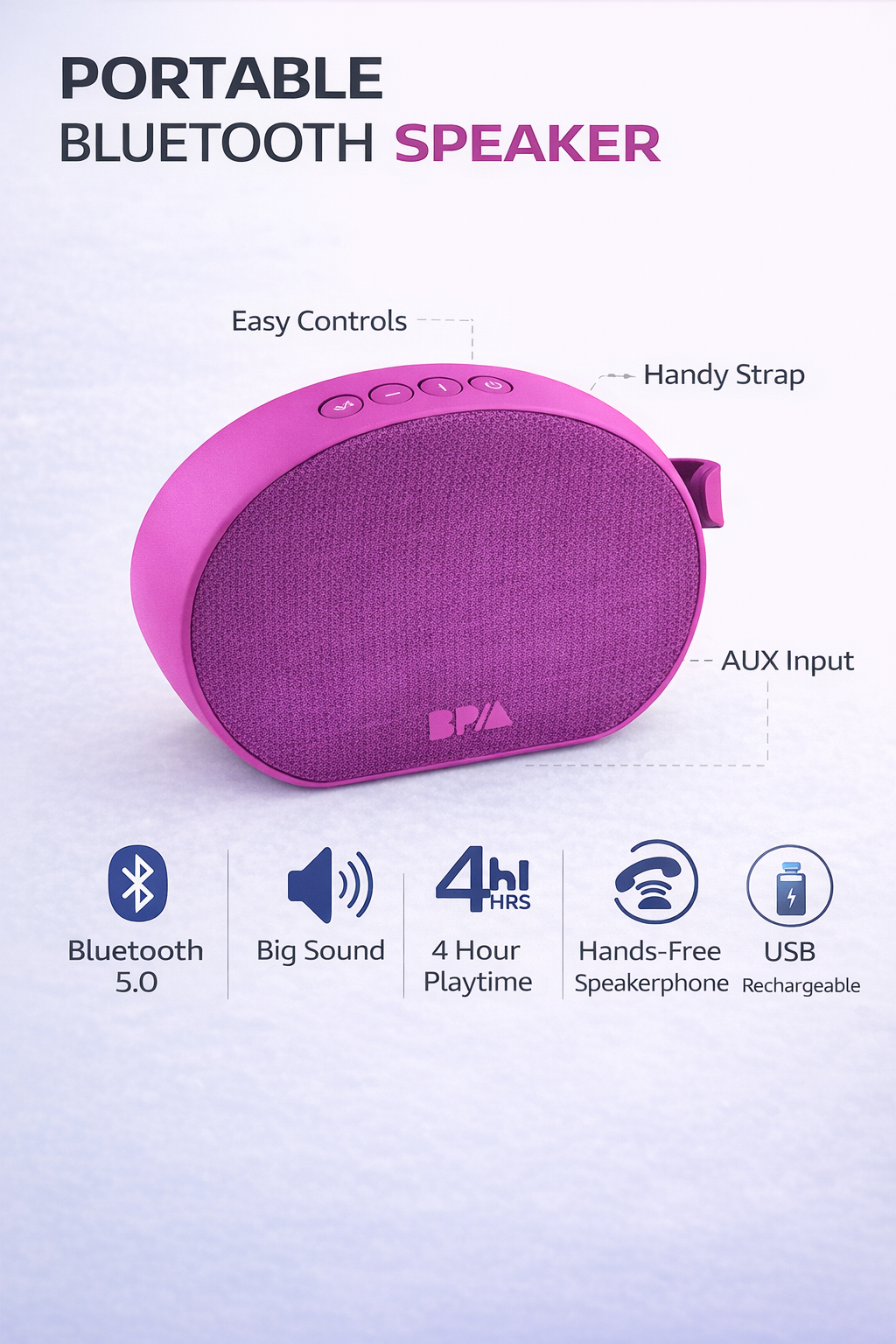 BPM Portable Bluetooth Speaker – Wireless Fashion Speaker with Hands-Free Calling | Model BPM-SP220U