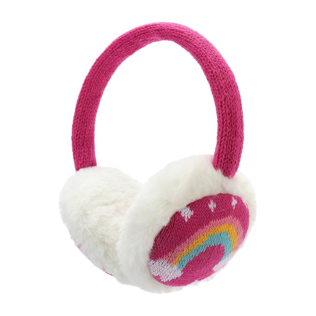 Brook + Bay Kids Plush Animal Earmuffs - Cozy Winter Ear Warmers for Boys & Girls - Hot Pink Rainbow