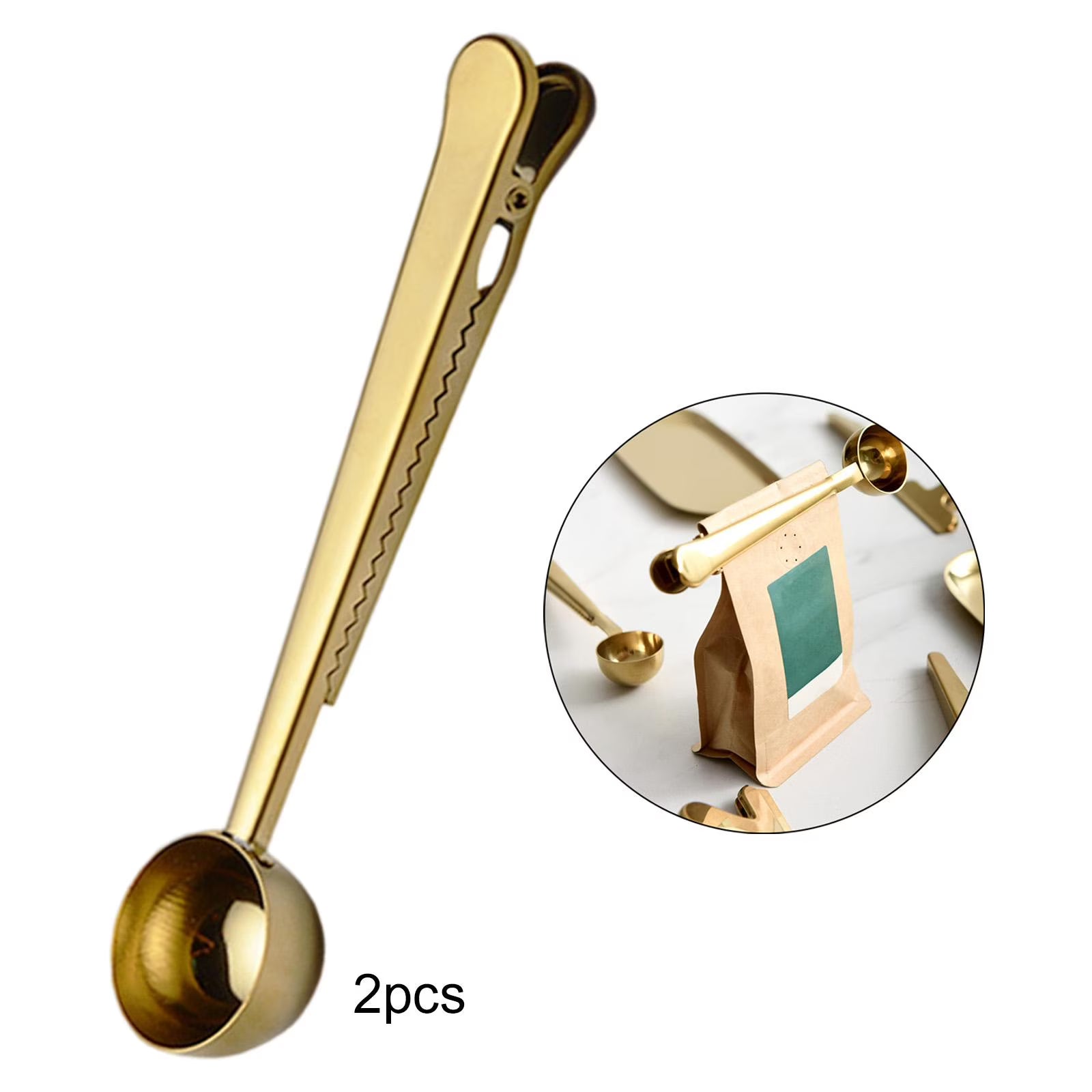 Stylehunters 4-Piece Coffee & Tea Spoon Clip Set – Gold | Scoop Measuring Spoons & Bag Clips
