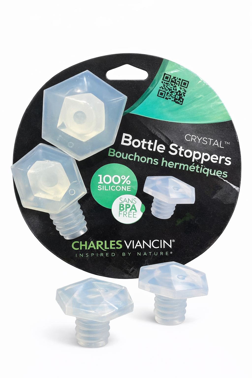 Charles Viancin Crystal Silicone Bottle Stoppers – Reusable Airtight Wine & Beverage Seals (BPA Free)