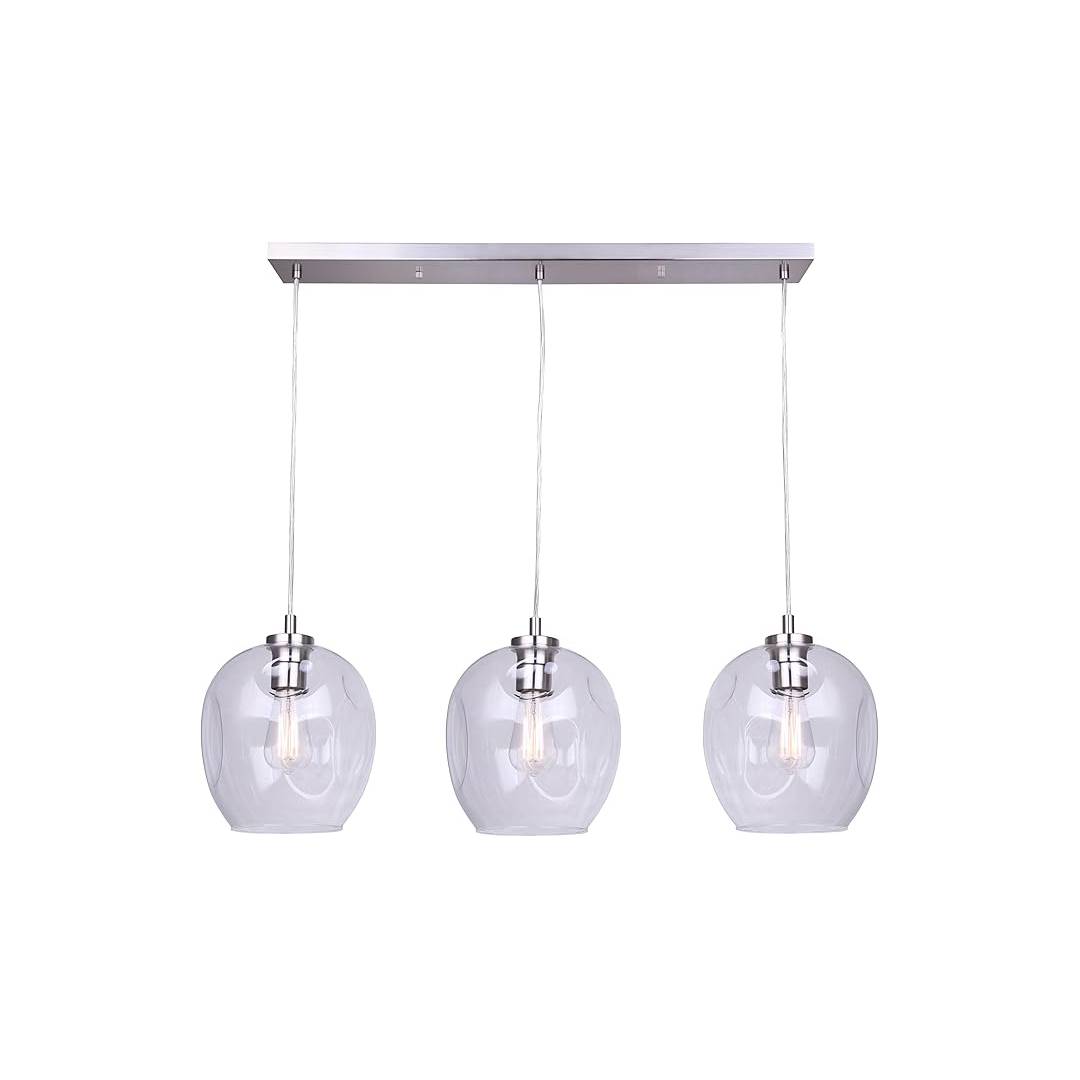 Como Brushed Nickel 3-Light Pendant Light with Clear Glass Globe Shades