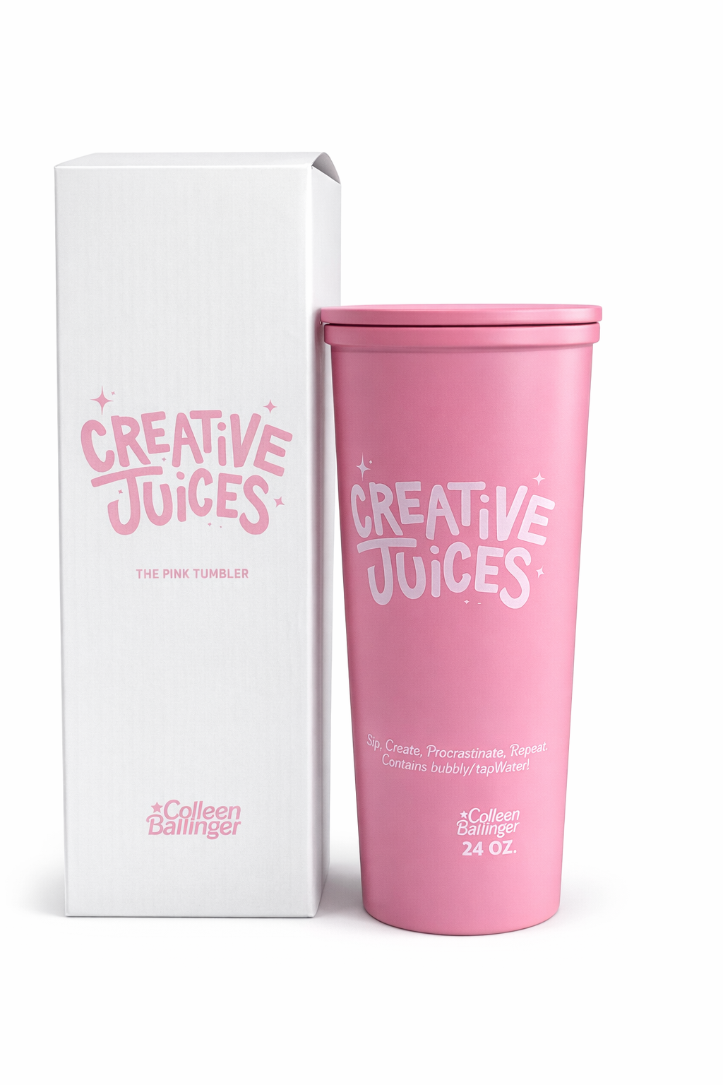 Creative Juices Pink Tumbler – 24 oz Reusable Drink Cup with Lid | Stylish Travel Mug