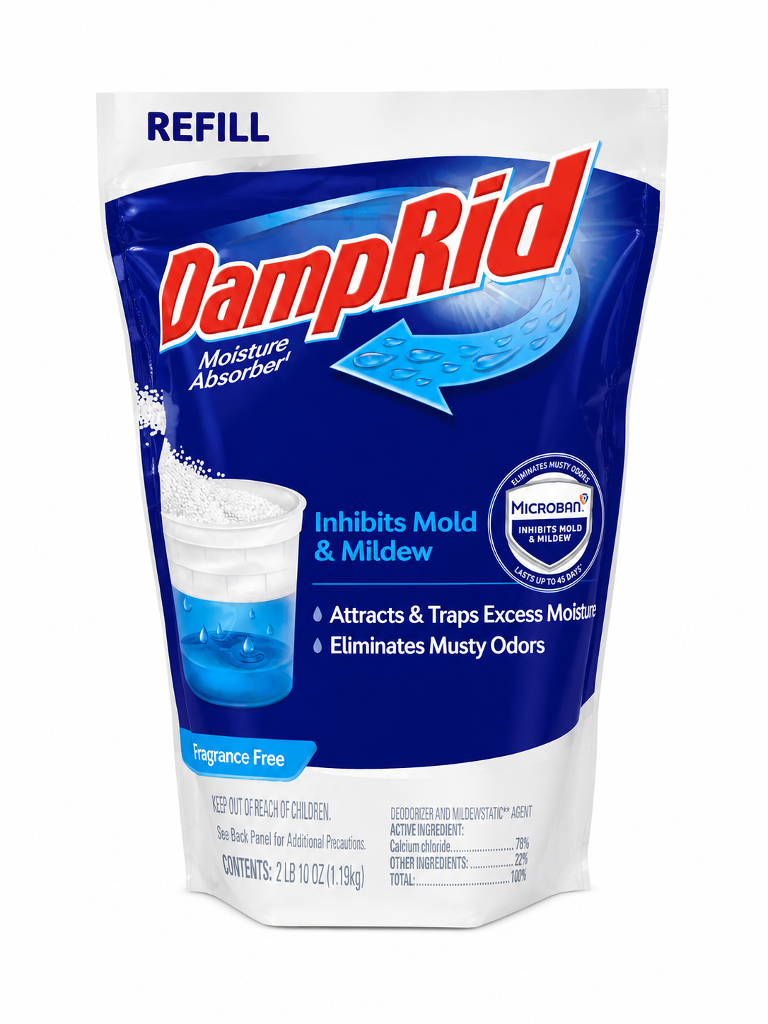 DampRid Moisture Absorber Refill Pack – Fragrance Free, 1.19kg (2 lb 10 oz)