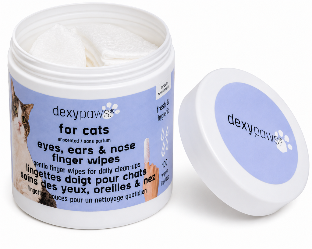 Dexypaws 100-Pack Cat Eye, Ear & Nose Cleaning Finger Wipes – 90gsm (4 x 8cm)