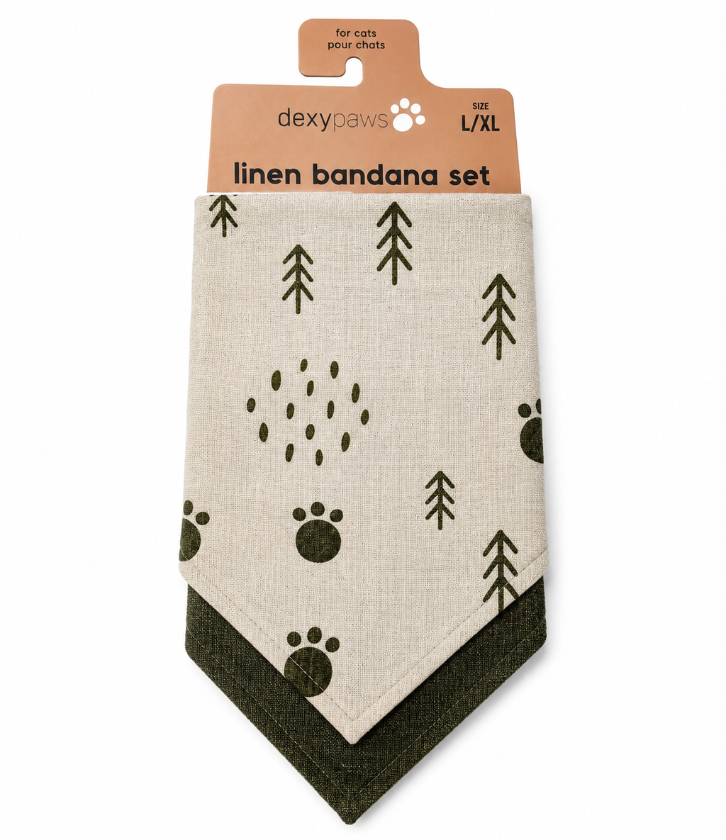 Dexypaws 2-Piece Linen Dog Bandana Set – Army Green & Beige (L/XL)