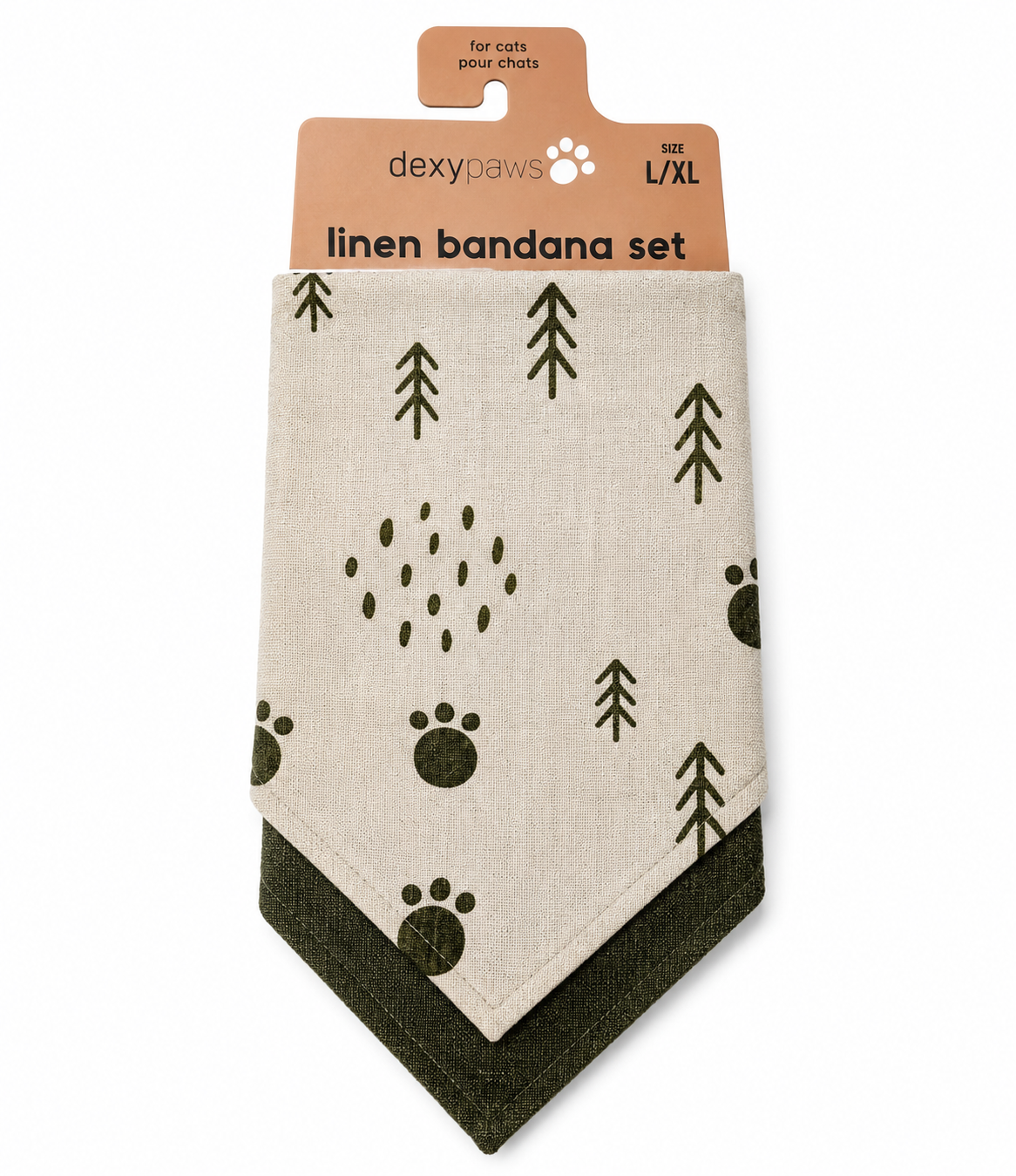 Dexypaws 2-Piece Linen Dog Bandana Set – Army Green & Beige (L/XL)