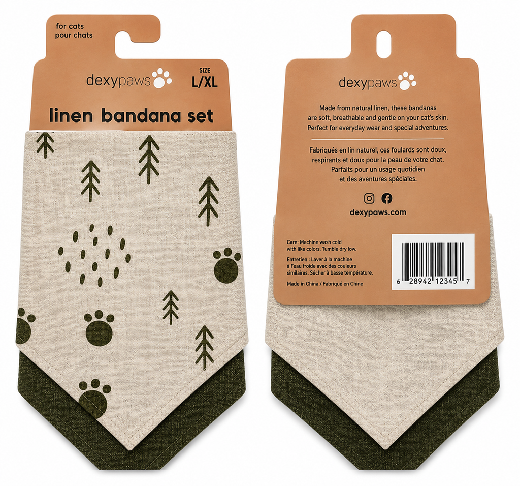 Dexypaws 2-Piece Linen Dog Bandana Set – Army Green & Beige (L/XL)
