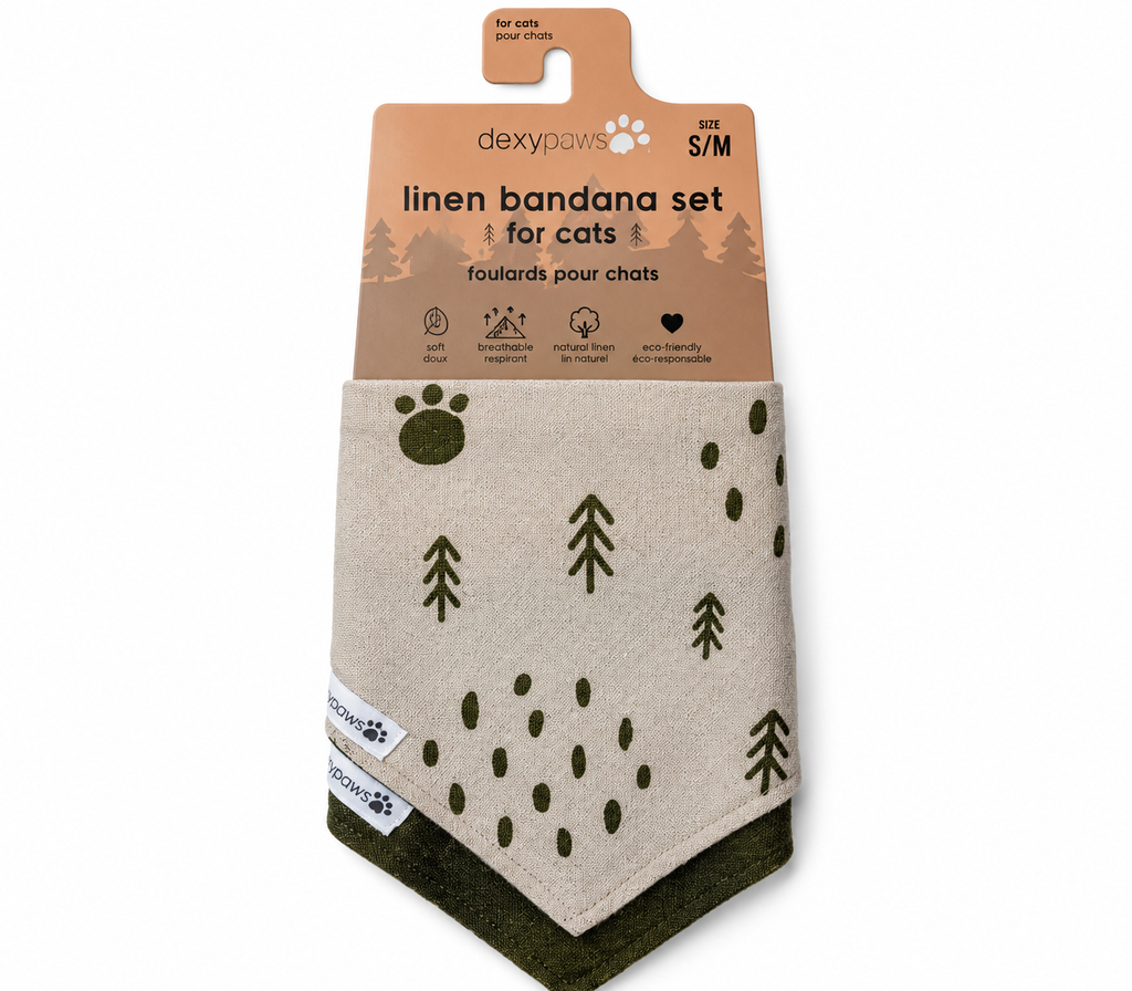 Dexypaws 2-Piece Linen Dog Bandana Set – Army Green & Beige (S/M)