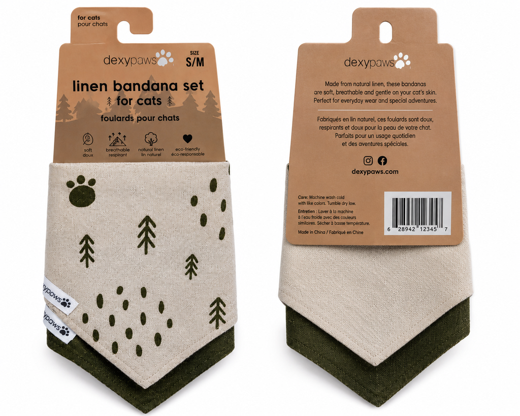 Dexypaws 2-Piece Linen Dog Bandana Set – Army Green & Beige (S/M)
