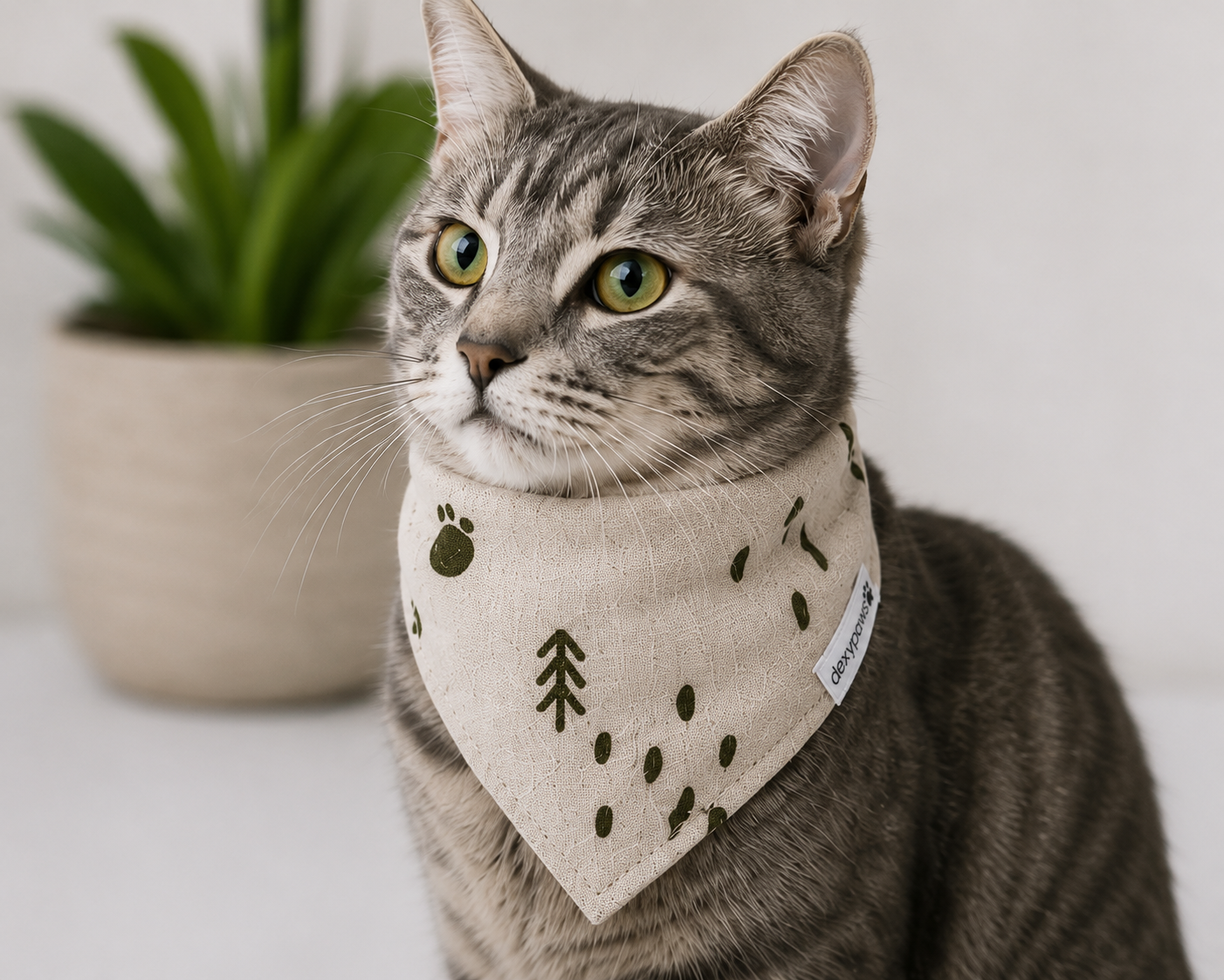 Dexypaws 2-Piece Linen Dog Bandana Set – Army Green & Beige (S/M)