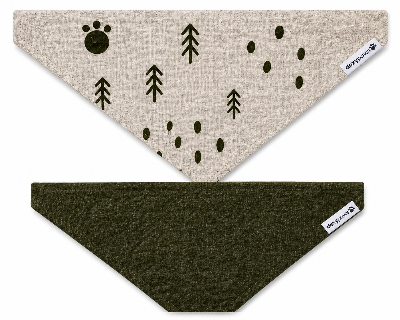 Dexypaws 2-Piece Linen Dog Bandana Set – Army Green & Beige (L/XL)
