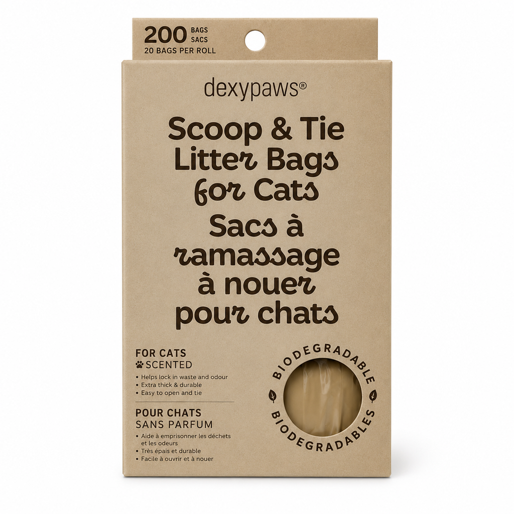 Dexypaws 200-Count Biodegradable Scoop & Tie Cat Litter Bags – Unscented, White