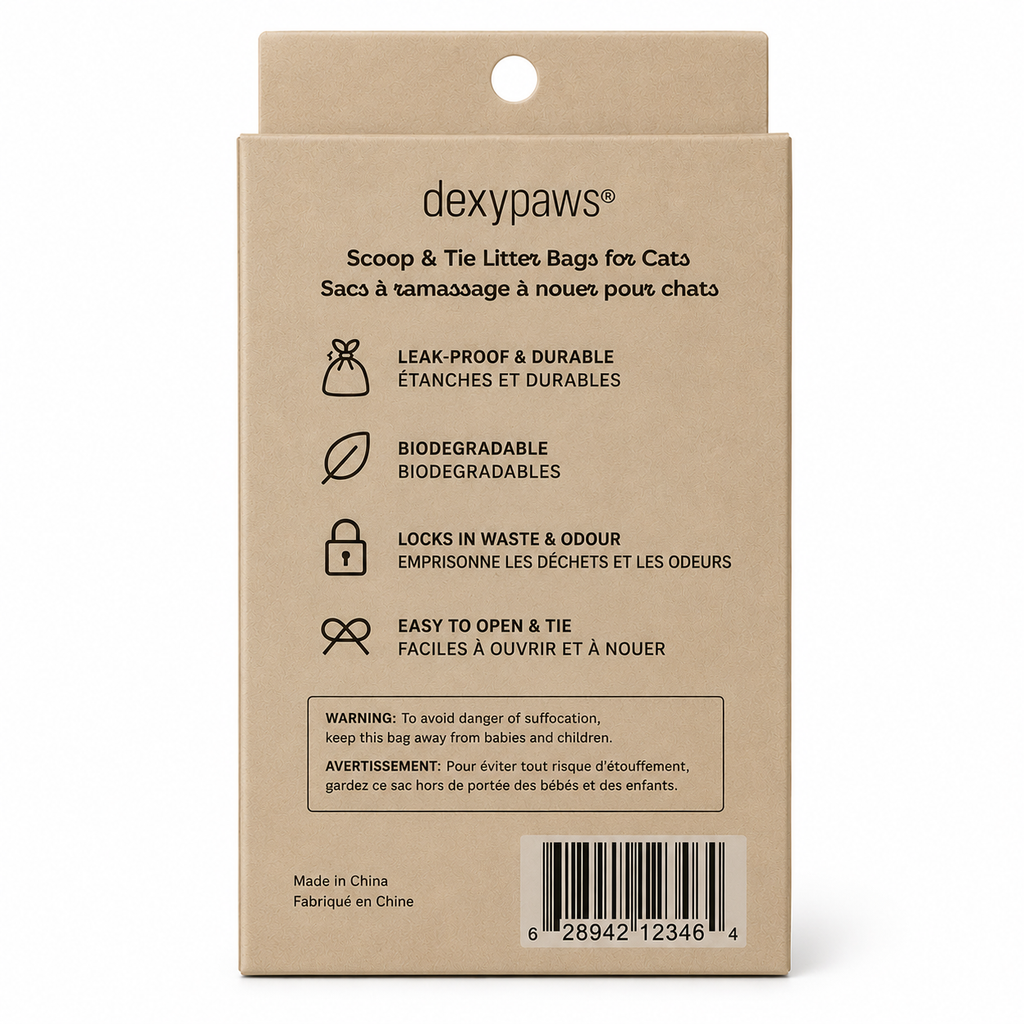 Dexypaws 200-Count Biodegradable Scoop & Tie Cat Litter Bags – Unscented, White