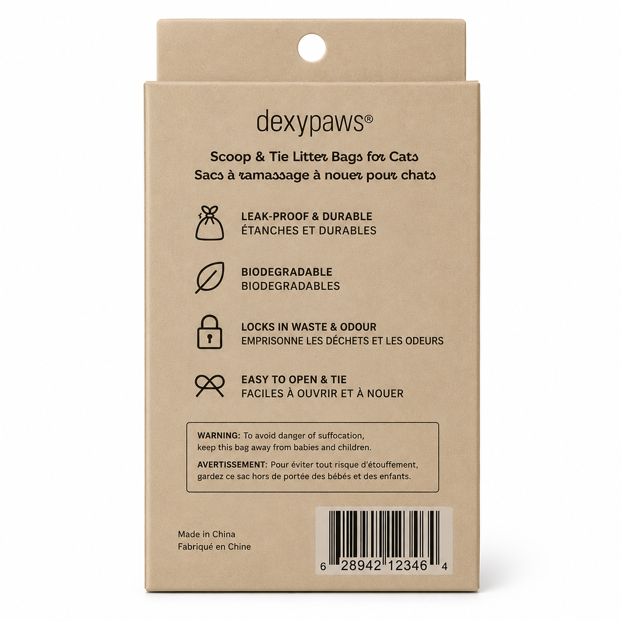 Dexypaws 200-Count Biodegradable Scoop & Tie Cat Litter Bags – Unscented, White