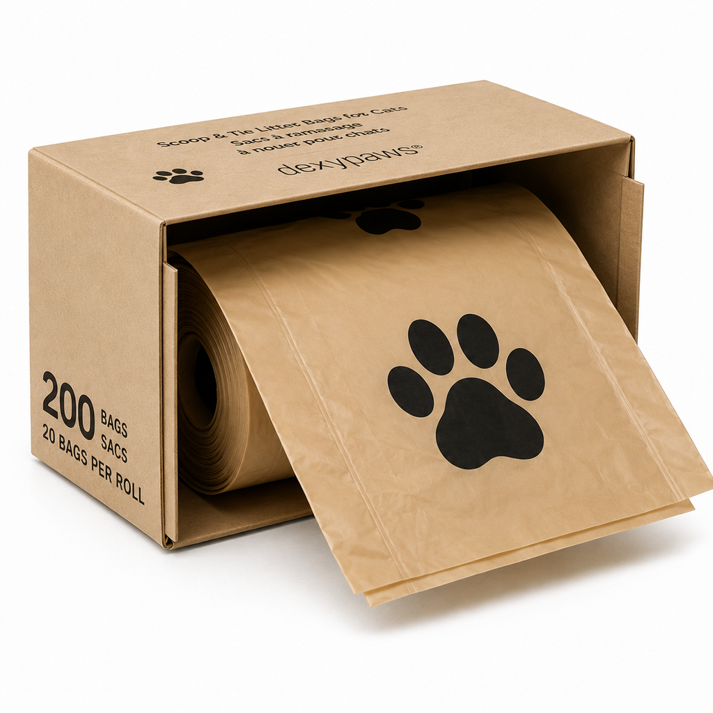 Dexypaws 200-Count Biodegradable Scoop & Tie Cat Litter Bags – Unscented, White