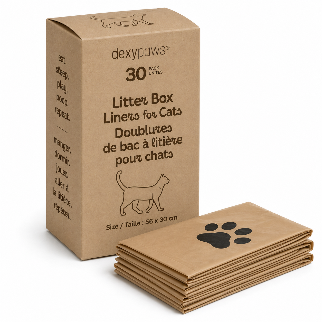 Dexypaws 30-Piece Cat Litter Box Liners – 55 × 30 cm