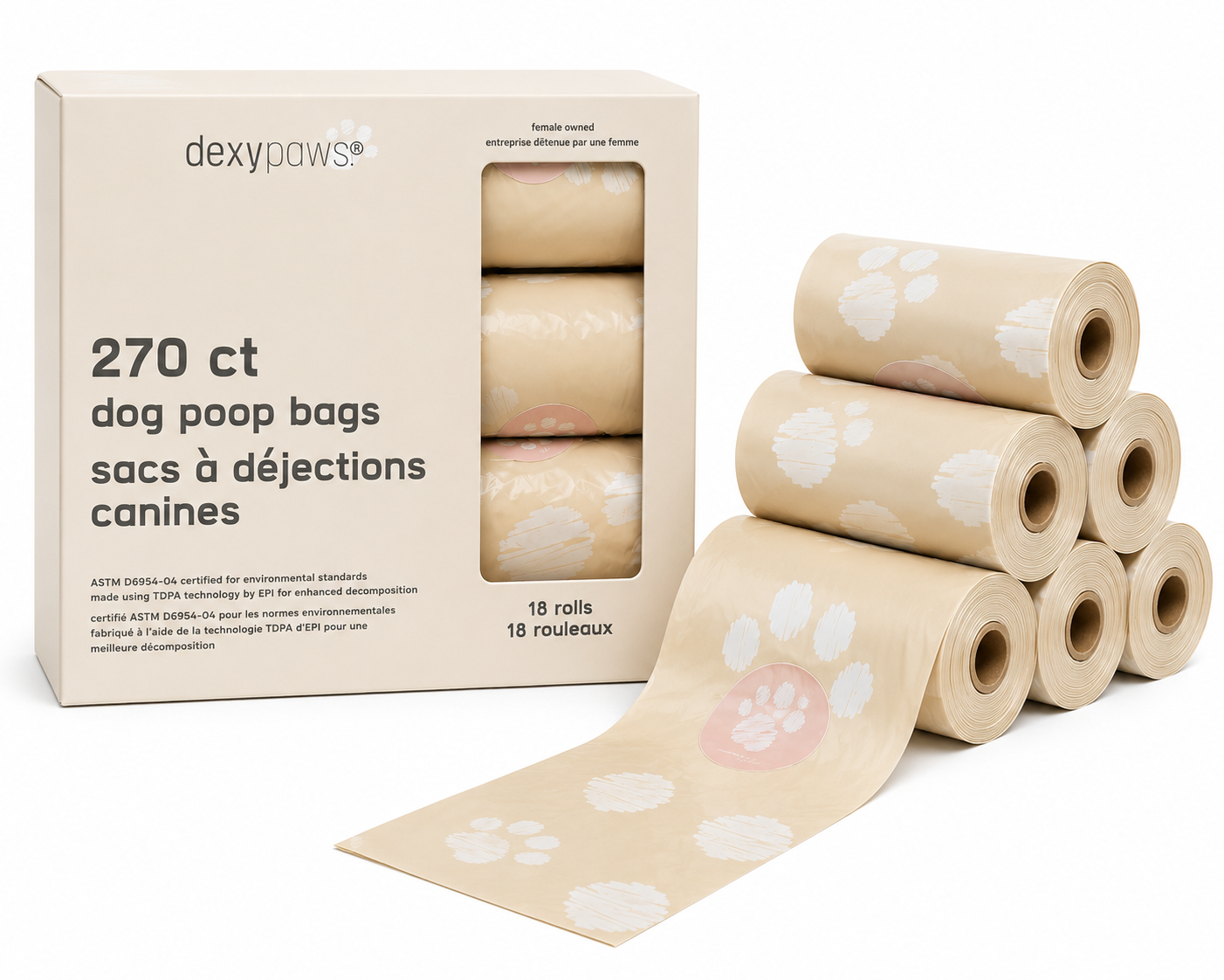 Dexypaws Beige Dog Poop Bags – 270 Count