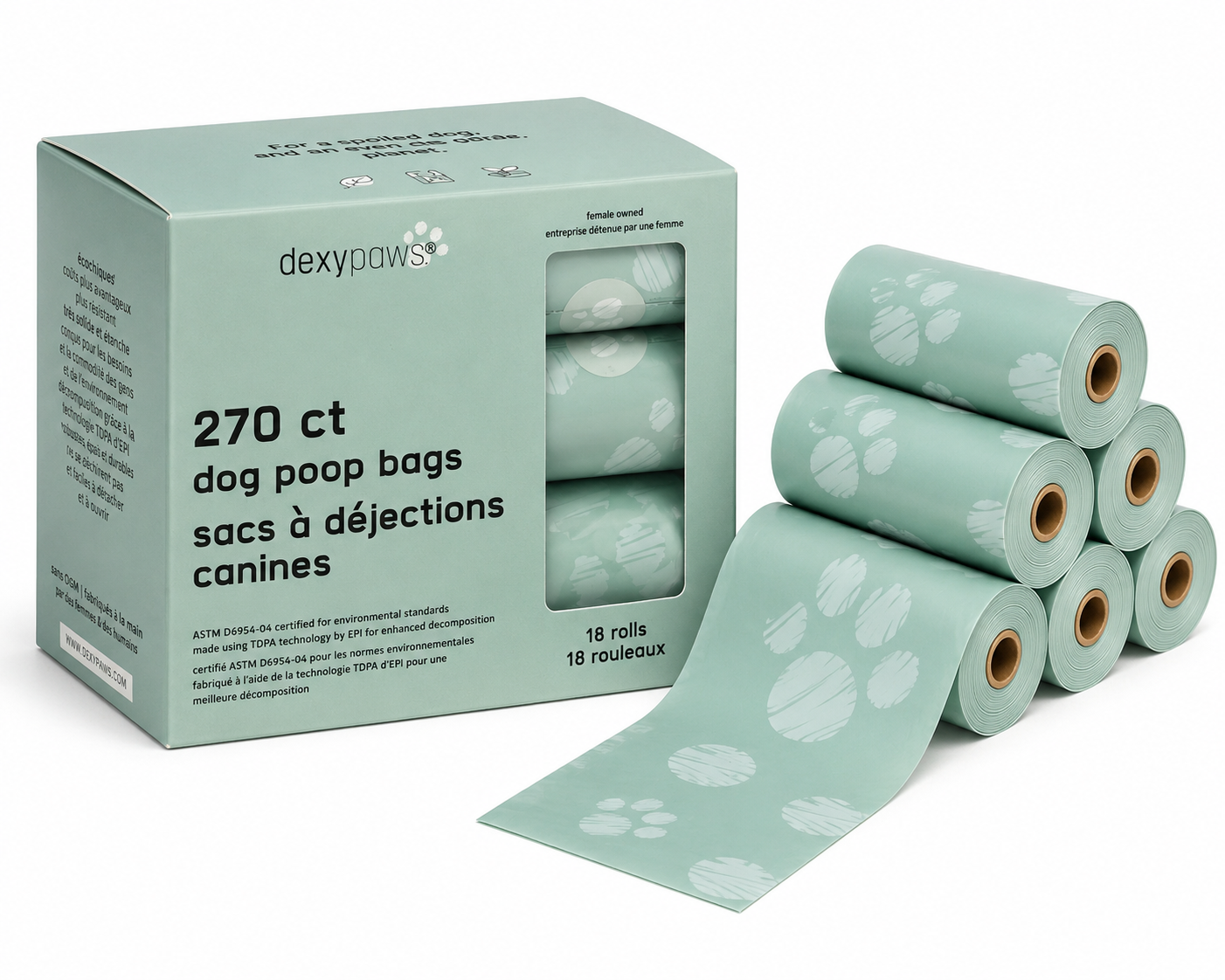 Dexypaws Sage Green Dog Poop Bags – 270 Count