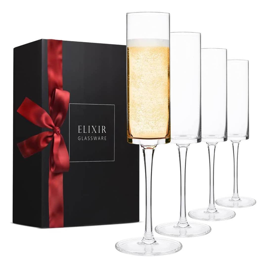 ELIXIR GLASSWARE Edge Champagne Flutes Set of 4 – 6oz Premium Crystal Champagne Glasses for Celebrations & Special Occasions