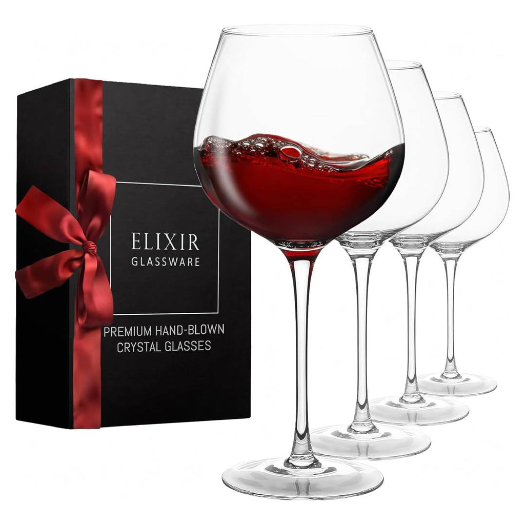 ELIXIR GLASSWARE Extra Large Red Wine Glasses Set of 4 – 22oz Hand-Blown Crystal Wine Glasses with Long Stem