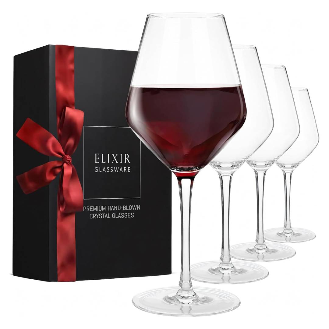ELIXIR GLASSWARE Red Wine Glasses Set of 4 – 22oz Hand-Blown Crystal Wine Glasses with Long Stem