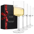 Elixir Premium Square Wine Glasses Set of 4 – 14oz Hand-Blown Crystal Glasses for Red & White Wine with Gift Packaging