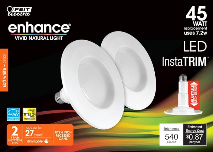 Feit Electric 4” LED InstaTrim Recessed Light – 45W Equivalent – 2 Pack