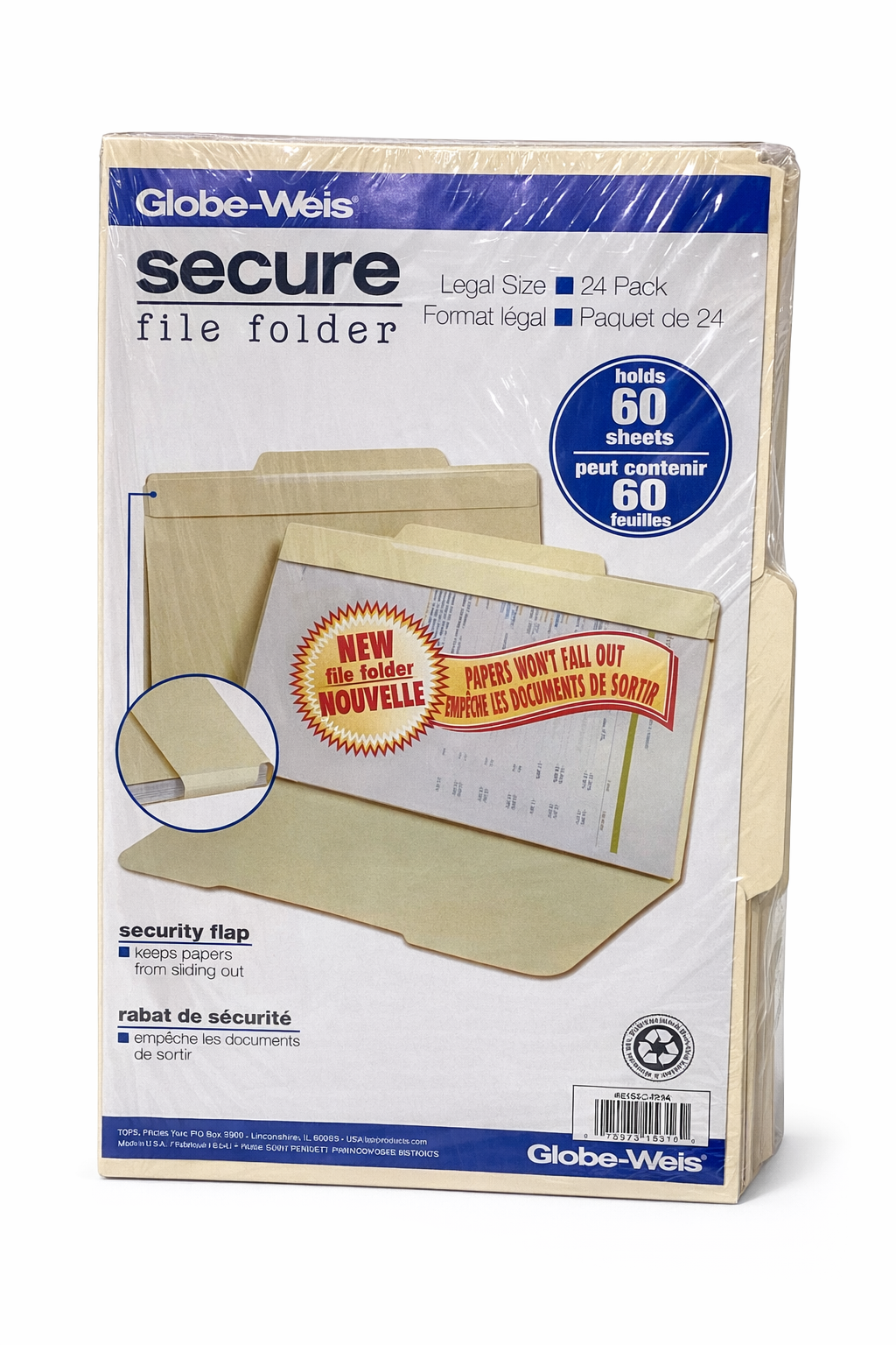 Globe-Weis Secure File Folders – Legal Size, 24 Pack (Holds up to 60 Sheets)