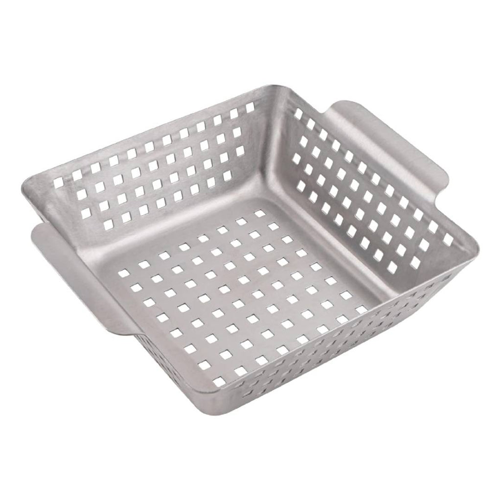 GOURMEO Stainless Steel Grill Basket – 8.2" x 8.2" x 2.7" BBQ Grilling Basket for Vegetables, Fish & Meat