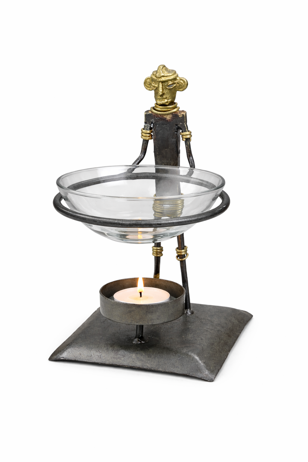 Handcrafted Metal Oil Diffuser – Decorative Figurine Aroma Burner with Glass Bowl (6” Man Design)