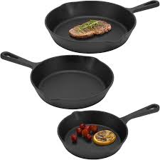 Navaris Cast Iron Skillet Set – 6", 8" & 10" Pre-Seasoned Frying Pans for Oven, Stovetop, Grill & Campfire